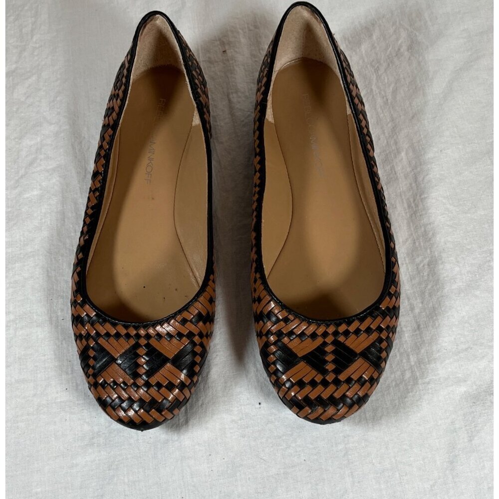 Rebecca Minkoff Uma Tribal Ballet Flats Leather Woven‎ Brown Black Size 7 - Picture 3 of 7